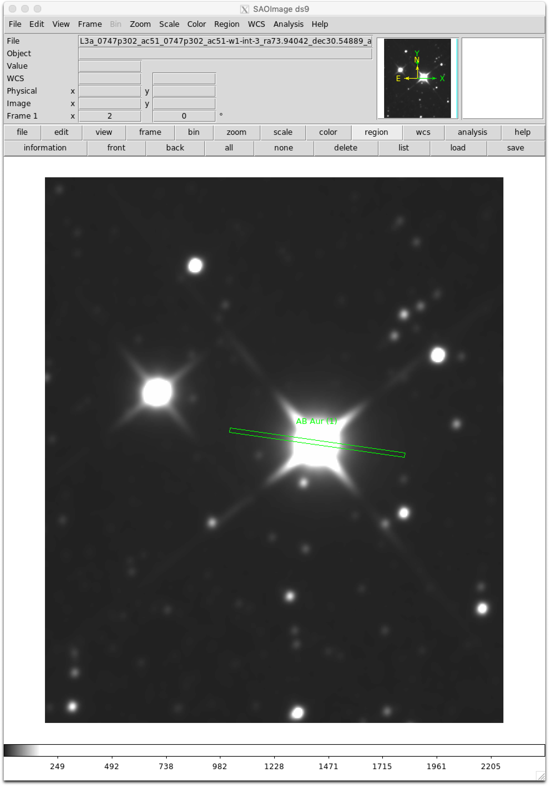 WISE Band 1 Image of AB Aur, with slit overlay