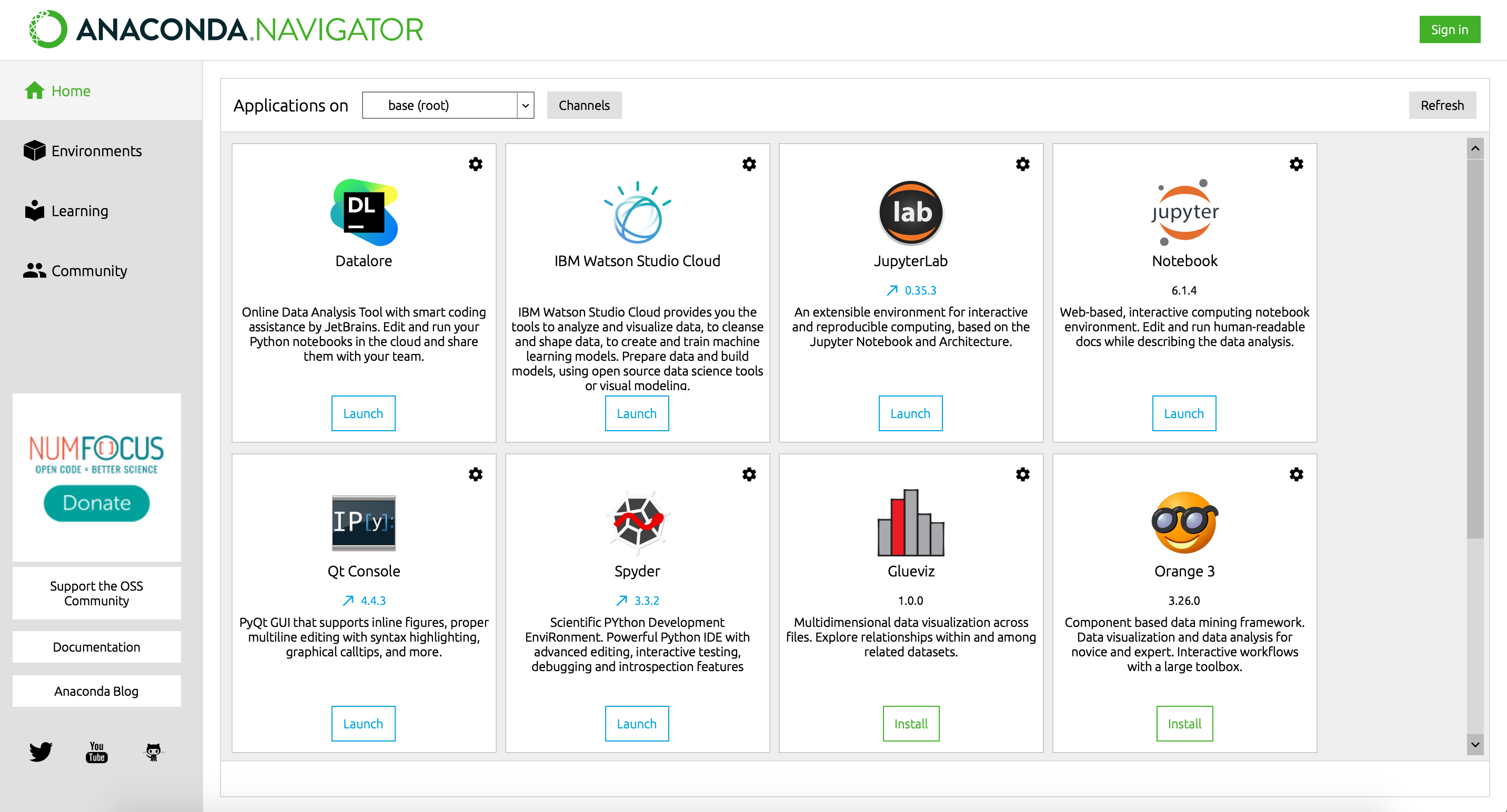 Screenshot of Anaconda Navigator