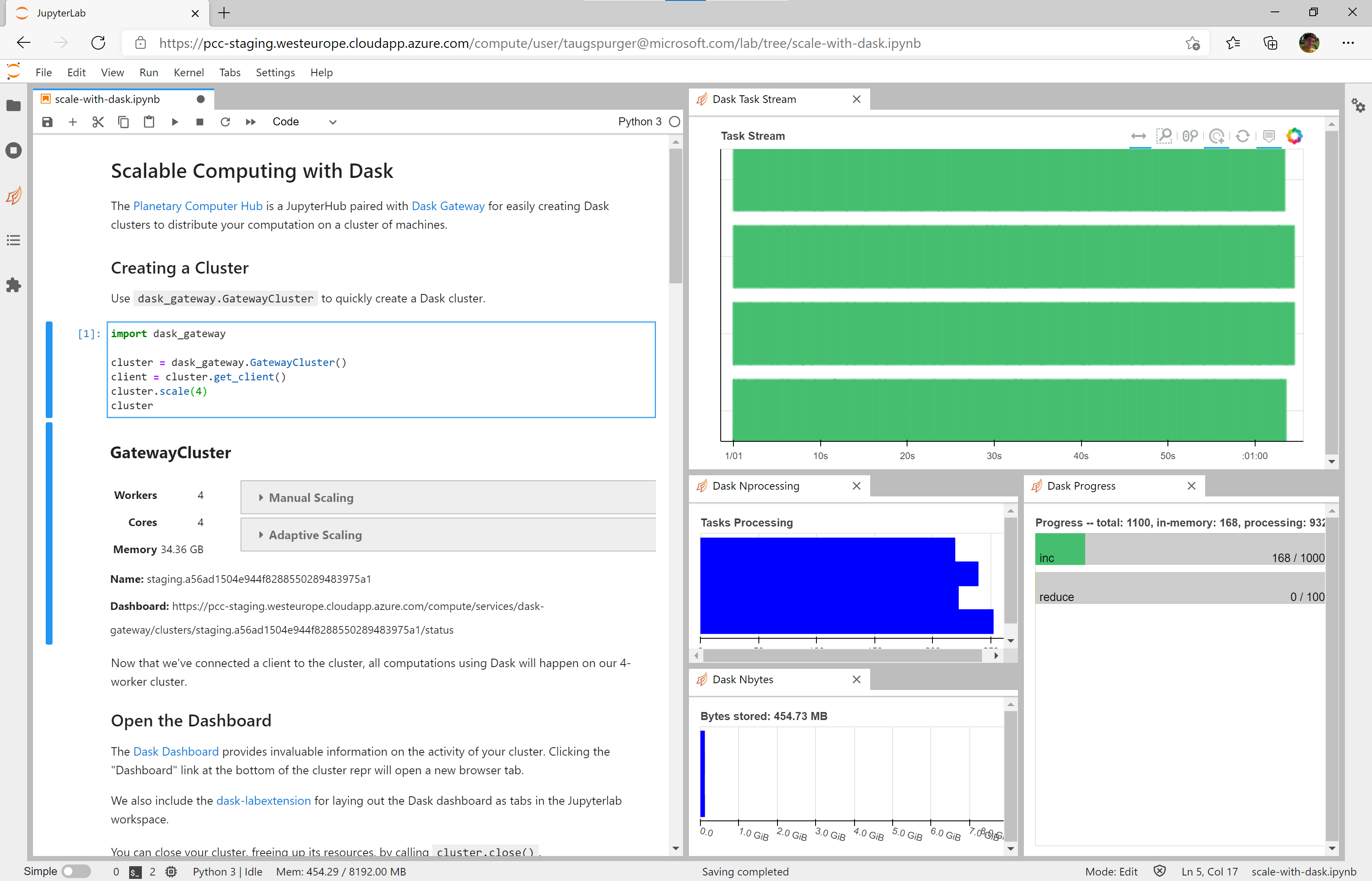 Dask Dashboard in jupyterlab.