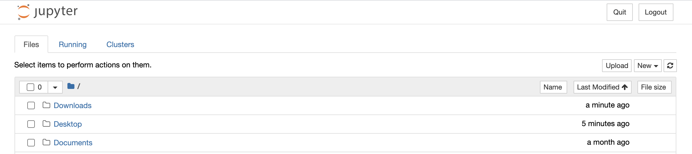 Screenshot of Jupyter file browser