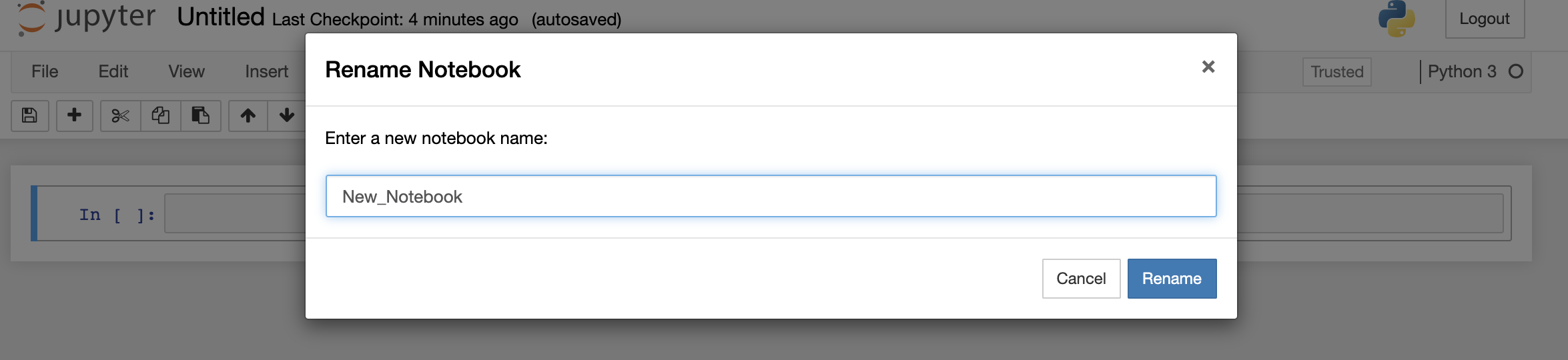 Screenshot of renaming a notebook