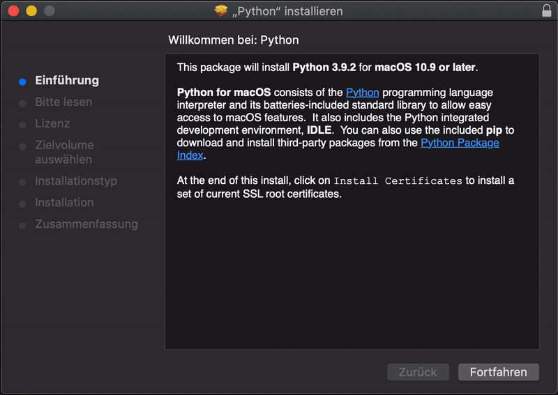 Python installer image macOS