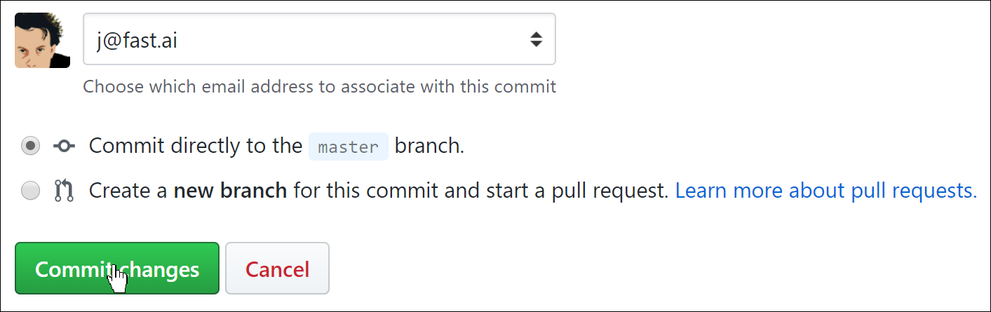 Screenshot showing where to click to commit the changes