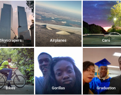 Screenshot of the use of Google photos labeling a black user and her friend as gorillas