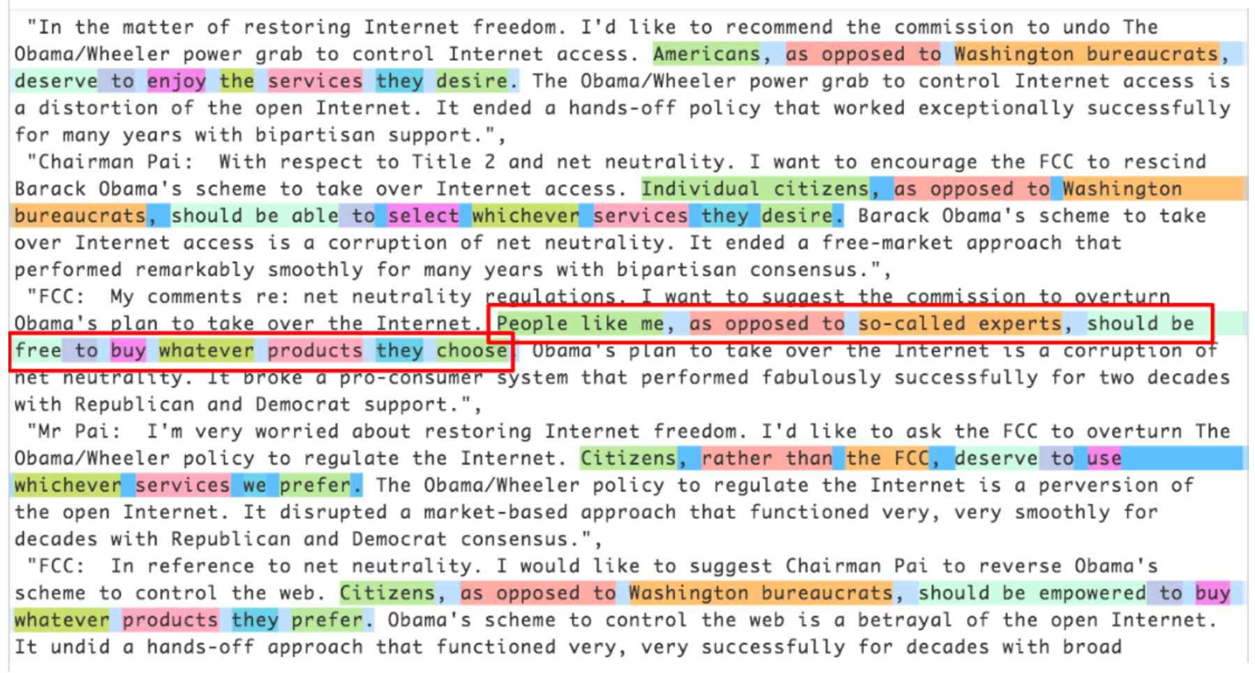 Comments received by the FCC during the net neutrality debate