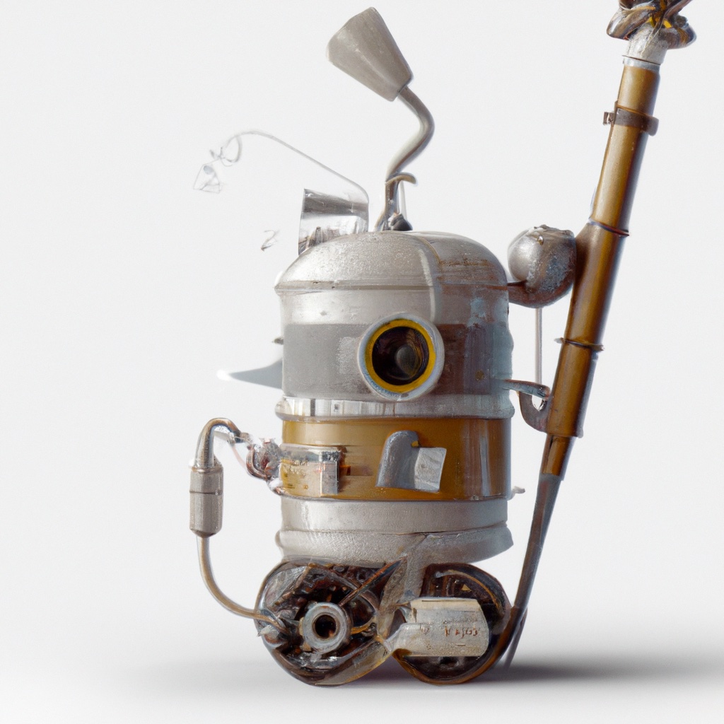 A robot resembling a vacuum cleaner in operation.