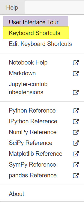 jupyter notebook help menu