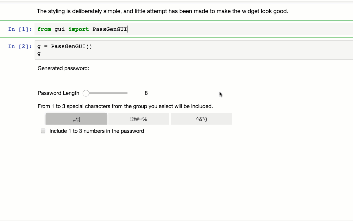 animated demo of password generator